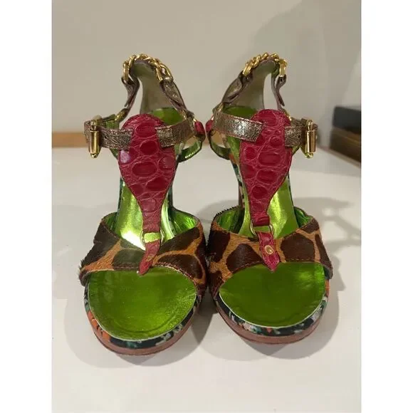 Sergio Zelcer Animal Print Sandals Size 8 - Picture 2 of 9